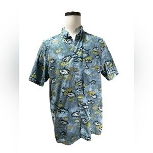 Columbia Performance Fishing Gear Mens Short Sleeve Shirt Size Large Blue/Green